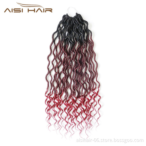 Aisi Hair Crochet Goddess Locs Hair Extensions Synthetic Faux Locs Ombre Curly Afro Crochet Braids Hairpieces